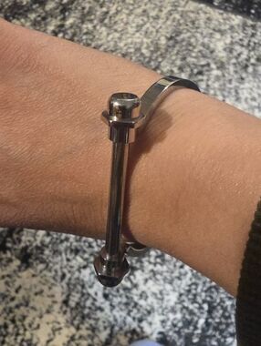 Silver-tone titanium or stainless steel screw cuff bracelet
